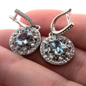 Blue Topaz 2.60ct Platinum Finish Solid 925 Sterling Silver Earrings